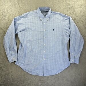 Ralph Lauren Shirt Mens XL Blue Check Plaid Classic Long Sleeve Preppy Dress Y2K